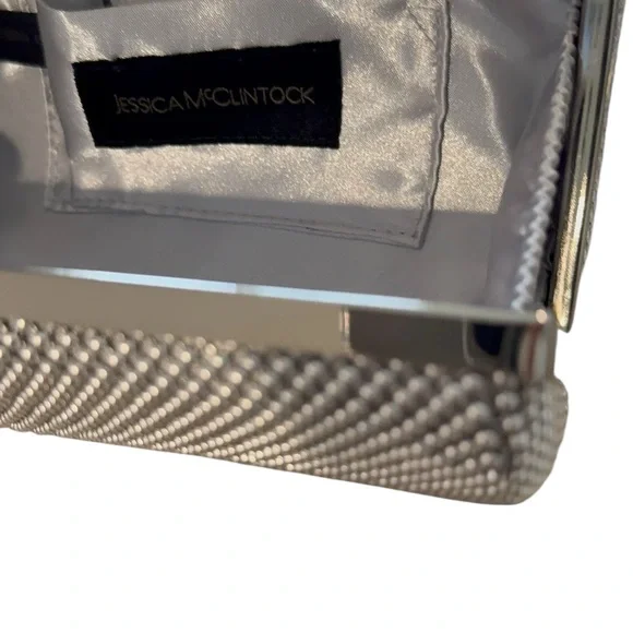 Jessica McClintock Silver Mesh Clutch Crossover Shoulder Purse 1990’s Vintage - Picture 8 of 9
